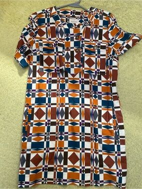 Sezane Short Sleeve Geometric Print Dress